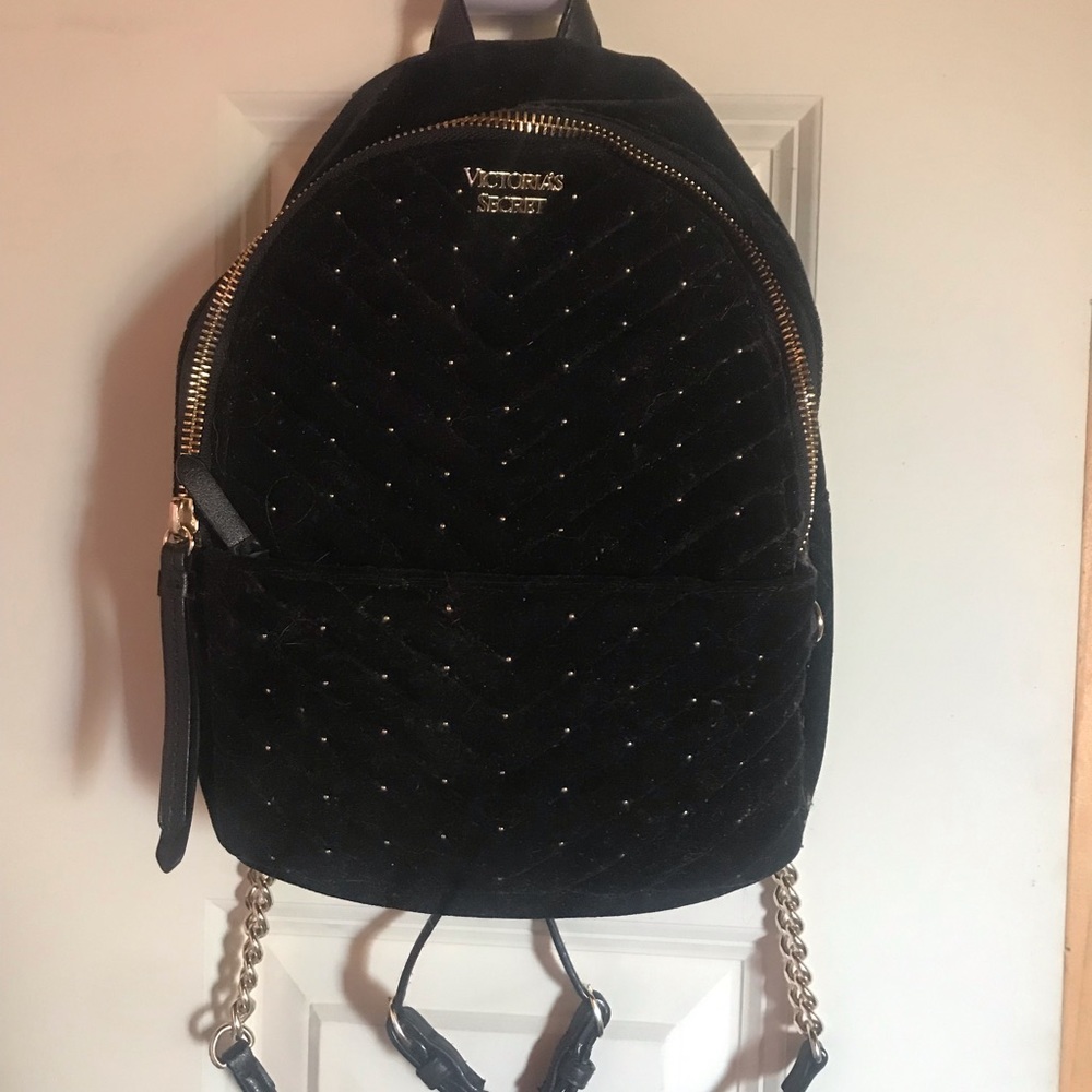 Victoria Secret Black Velvet Studded Backpack - Picture 1 of 1